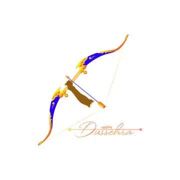 Vector Illustration of bow, arrow, and Lord Rama. Greeting card with bow and  Illustrazione stock