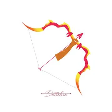 Vector Illustration of bow, arrow, and Lord Rama. Greeting card with bow and  Illustrazione stock