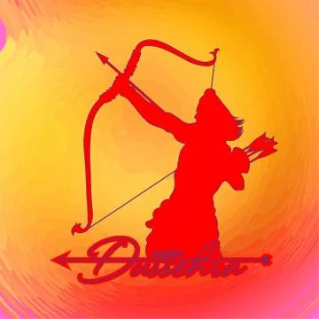 Vector Illustration of bow, arrow, and Lord Rama. Greeting card with bow and  Stockillustratie