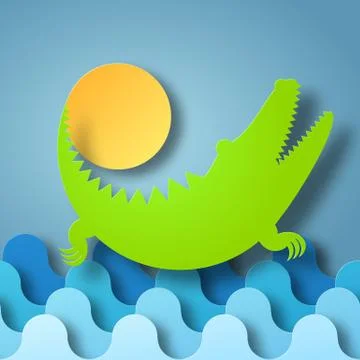 Vector illustration box of shadow Crocodile plays with the Sun in water Ilustración de archivo