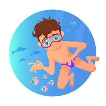 Vector illustration of boy diving in the ocean Stock Illustration