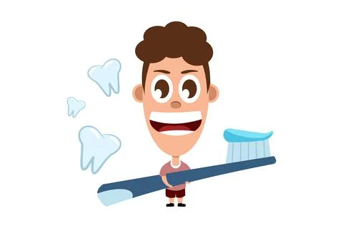 Vector illustration of a boy holding a giant toothbrush Stock Illustration