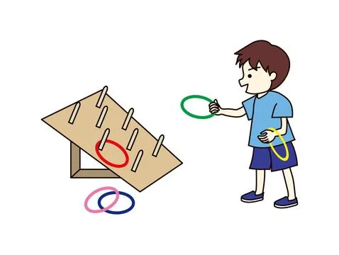 Vector illustration of a boy playing ring toss. Stock Illustration