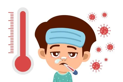 Vector illustration of a boy suffering from fever and flu. Stock-Illustration