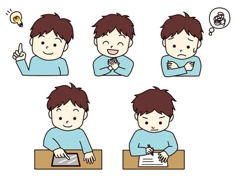 Vector illustration of boys studying.5 patterns Stock Illustration