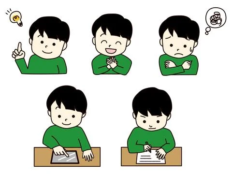 Vector illustration of boys studying.5 patterns Stock Illustration