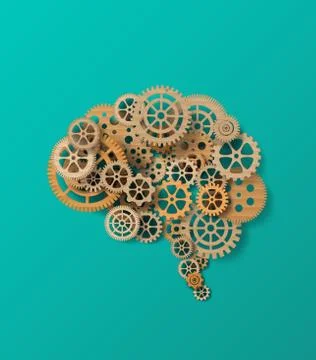 Vector illustration brain and gear.paper cut style. Stock Illustration