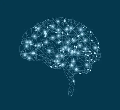 Vector illustration of brain made from lines and glowing points. Stock Illustration