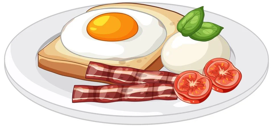 Vector Illustration of Breakfast Plate with Fried Egg and Bacon Stock Illustration