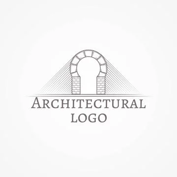 Vector illustration of brick round arch icon with text Design element with... Stock Photos