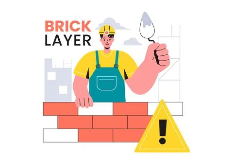 Vector Illustration of a Bricklayer Worker with People Constructing and Lay.. Ilustración de archivo