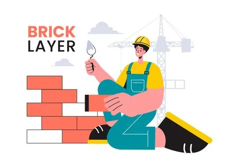 Vector Illustration of a Bricklayer Worker with People Constructing and Lay.. Stock Illustration