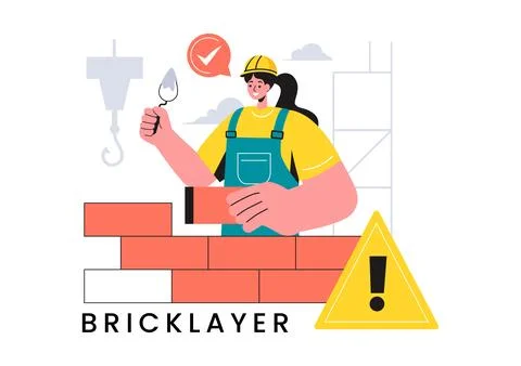 Vector Illustration of a Bricklayer Worker with People Constructing and Lay.. Stock Illustration
