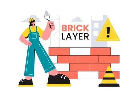 Vector Illustration of a Bricklayer Worker with People Constructing and Lay.. Ilustración de archivo