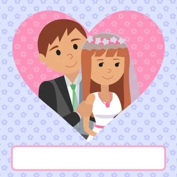 Vector illustration of bride and groom. Card invitation to wedding ceremony in Illustrazione stock