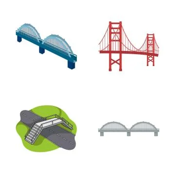 Vector illustration of bridge and construction symbol. Set of bridge and arch Stock Illustration