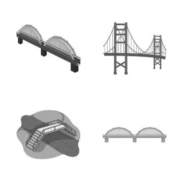 Vector illustration of bridge and construction sign. Set of bridge and arch Stock Illustration