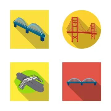 Vector illustration of bridge and construction symbol. Set of bridge and arch Stock Illustration