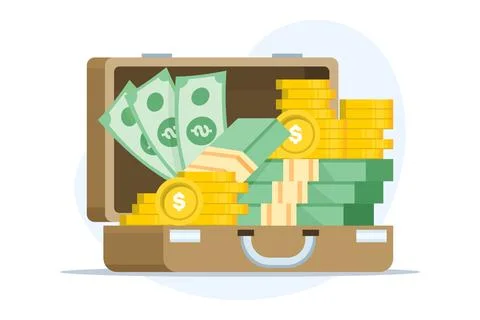 Vector illustration of a briefcase overflowing with hundred-dollar bills Illustration