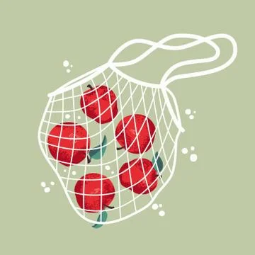 Vector illustration of bright apples in reusable grocery shopping bag Stock Illustration