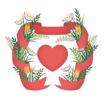 Vector illustration with bright colorful spring flowers, ribbon, herbs and bo Stock Illustration