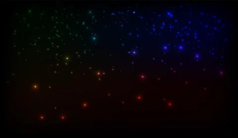 Vector illustration. Bright glowing particles of different colors on a black Stock Illustration