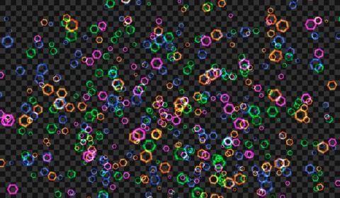 Vector illustration. Bright glowing particles of different colors on a black Stock Illustration
