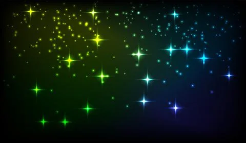 Vector illustration. Bright glowing particles of different colors on a black Stock Illustration