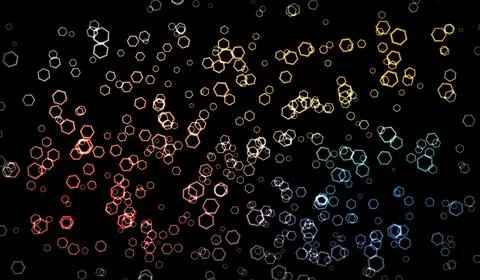 Vector illustration. Bright glowing particles of different colors on a black Stock Illustration