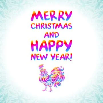 Vector illustration of Bright Rainbow Colored rooster, symbol of 2017 on th.. Stock Illustration