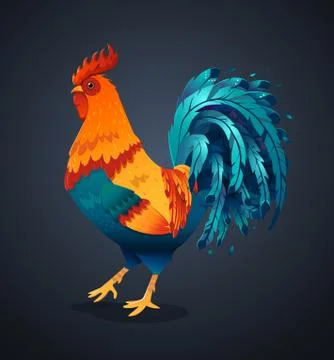 Vector illustration bright rooster on a black background. Illustrazione stock