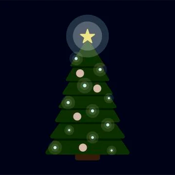 Vector illustration of brightly lit decorated christmas fir tree isolated on Stock Illustration