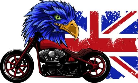 Vector illustration of British flag motorcycle with eagle head Stock Illustration
