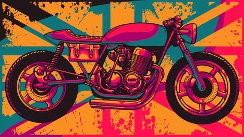 Vector illustration of British flag with motorcycle Stock Illustration