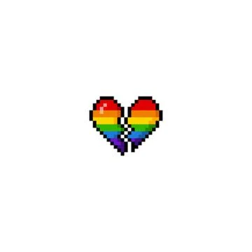 Vector illustration of broken pixel heart in rainbow colors. イラスト素材