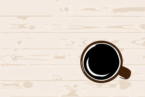 Vector illustration of brown cup of coffee on wooden background Stock-Illustration