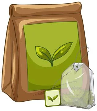 Vector Illustration of a Brown Paper Tea Bag and Individual Tea Sachet Stock Illustration