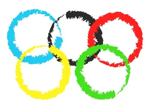 Vector illustration of brush painted olympic rings over white background Illustrazione stock