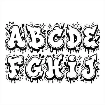 Vector illustration of bubble graffiti alphabet letters A to J in urban str.. Stock-Illustration