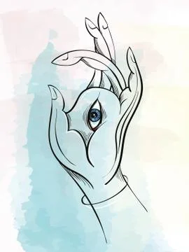 Vector illustration of the Buddha's hand with eye Stock Illustration