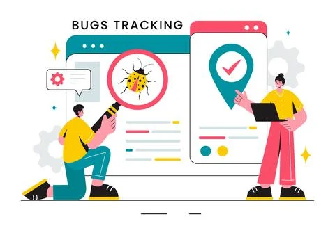 Vector Illustration of a Bug Tracking Tool with Mobile Phone Protection fro.. Stock Illustration