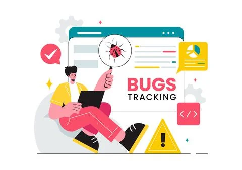 Vector Illustration of a Bug Tracking Tool with Mobile Phone Protection fro.. 스톡 일러스트