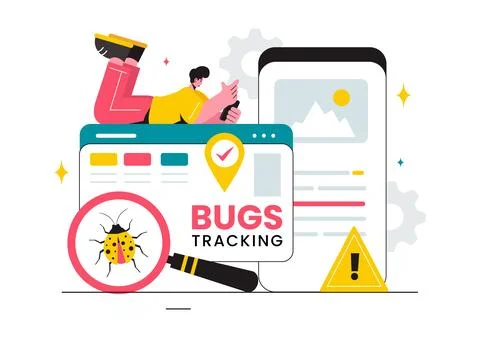 Vector Illustration of a Bug Tracking Tool with Mobile Phone Protection fro.. Illustrazione stock