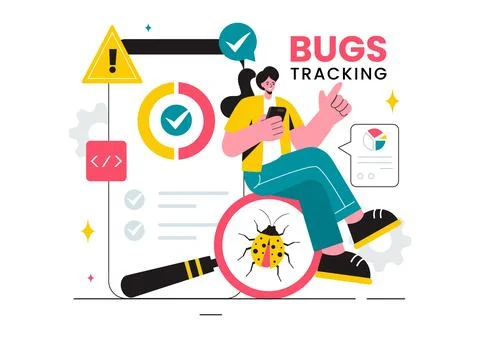Vector Illustration of a Bug Tracking Tool with Mobile Phone Protection fro.. Stock Illustration