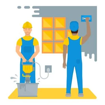 Vector Illustration of Builders. Stock Illustration