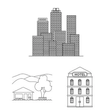 Vector illustration of building and city symbol. Set of building and business Ilustración de archivo