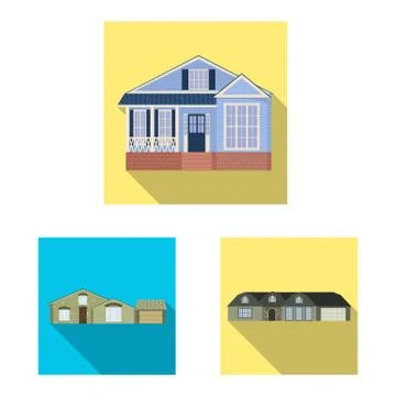 Vector illustration of building and front logo. Collection of building and roof Ilustración de archivo