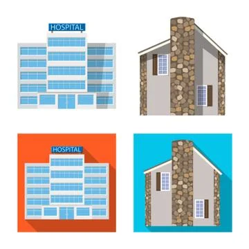 Vector illustration of building and front symbol. Set of building and roof Ilustración de archivo