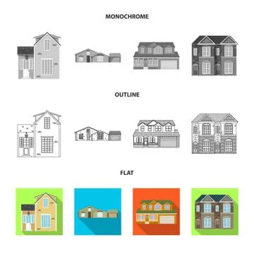Vector illustration of building and front symbol. Set of building and roof stock Ilustración de archivo