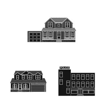 Vector illustration of building and front symbol. Set of building and roof stock Ilustración de archivo